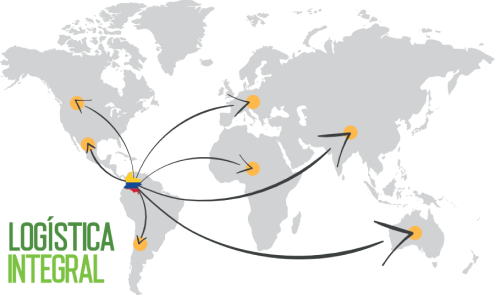Mapa con los paises que fermicol posee cobertura logistica